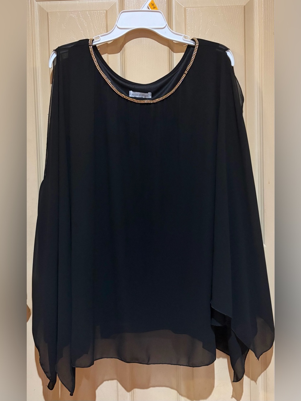 Blouse with Gold Beaded Neckline, Size L